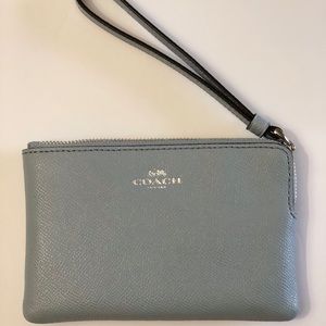 Coach Pale Blue Crossgrain Leather Wristlet